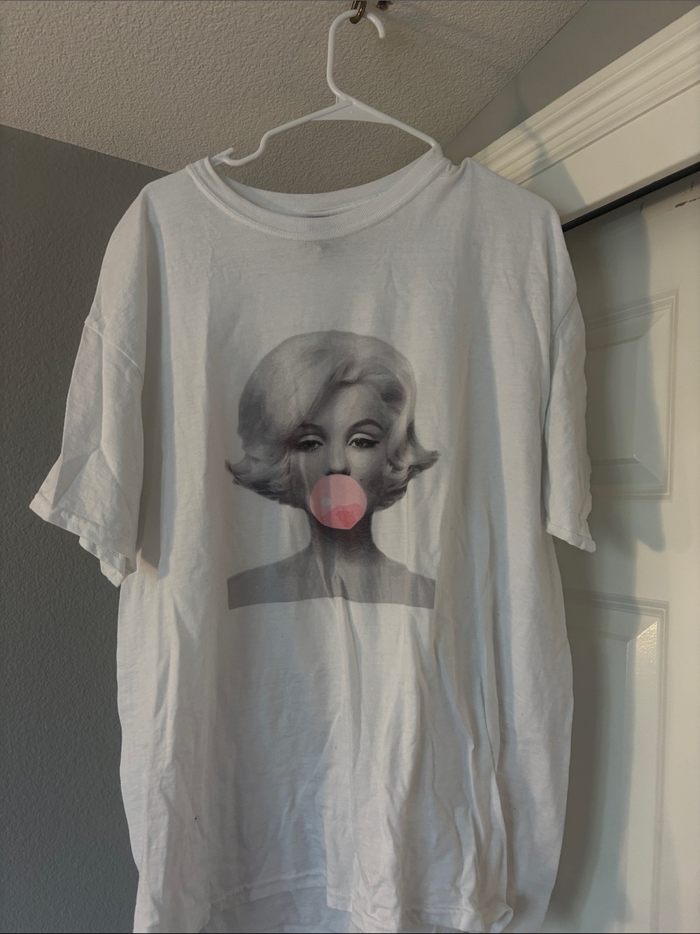 Gildan White Women's Short Sleeve Tee with Pink Bubble Graphic